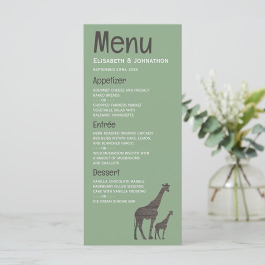 Menu Giraffe Safari d'argile, Mariage rustique (Debout devant)
