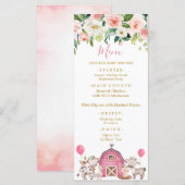 Menu Girl Pink Boerderij Baby shower (Voorkant / Achterkant)