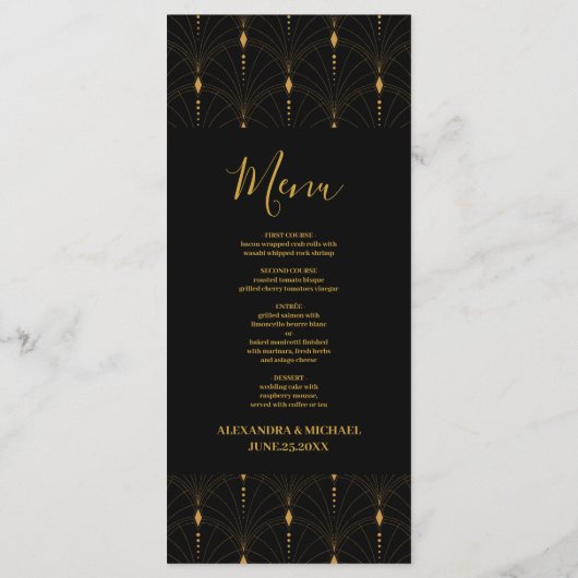 Menu Glam Art Déco Black Gatsby 1920 Style Mariage (Dos)