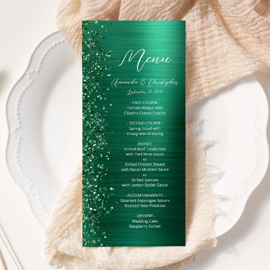 Menu Glam Emerald Green Parties scintillant Mariage en