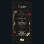 Menu Glam Gatsby Casino Las Vegas Mariage de poker<br><div class="desc">Unique Casino Royale et Great Gatsby conception de carte à thème. Il présente un style art déco vintage, un cadre rompu de Roaring des années 1920 avec fausse feuille d'or Fleur-de-lis, coeurs rouges, Q et K sur deux coins (simulant les cartes à jouer). Sur le dos faux or motif Art...</div>