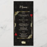 Menu Glam Gatsby Casino Las Vegas Mariage de poker<br><div class="desc">Unique Casino Royale et Great Gatsby conception de carte à thème. Il présente un style art déco vintage, un cadre rompu de Roaring des années 1920 avec fausse feuille d'or Fleur-de-lis, coeurs rouges, Q et K sur deux coins (simulant les cartes à jouer). Sur le dos faux or motif Art...</div>