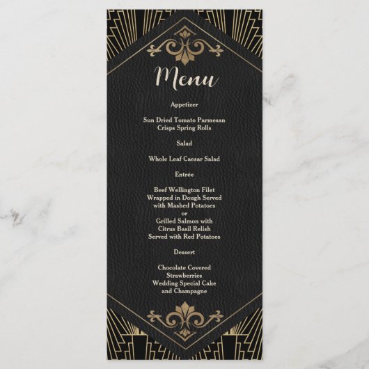 Menu Glam Roaring 20s Great Gatsby Art Deco Wedding (Devant)