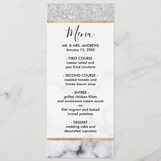 Menu Glamorous Silver White Glitter Marble Gradient (Devant)