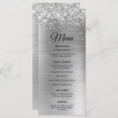 Menu Glittery Argent Foil Réception de mariage (Devant / Derrière)