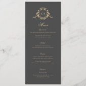 Menu Gold Baroque Crest Dark Grey Monogram Mariage (Devant)