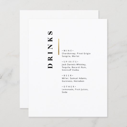 menu Gold Black en white Typography bruiloft Bar (Voorkant / Achterkant)