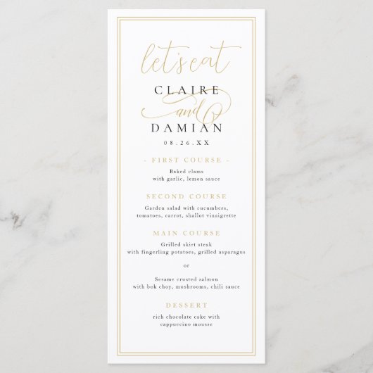 Menu Gold Black Simple Elegance Romantique Script Maria (Devant)