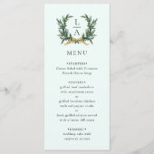 Menu Gold Bow & Evergreen Wreath Mint Wedding (Devant)