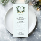 Menu Gold Bow & Evergreen Wreath Mint Wedding