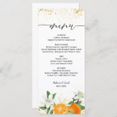 Menu Gold Citrus Orange Script Floral Wedding (Devant / Derrière)