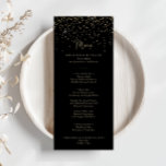 Menu Gold Confetti Calligraphy Fantastique Script Dîner<br><div class="desc">Ce confetti en or calligraphie fantaisie script menu carte est parfait pour un mariage rustique. Le design simple et élégant présente des confettis dorés brillants associés à une typographie stylisée. Ce menu peut être utilisé pour une réception de mariage,  un dîner de répétition,  une douche nuptiale ou tout événement.</div>