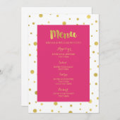 Menu Gold Confetti Fuchsia Hot Pink Mariage (Devant / Derrière)