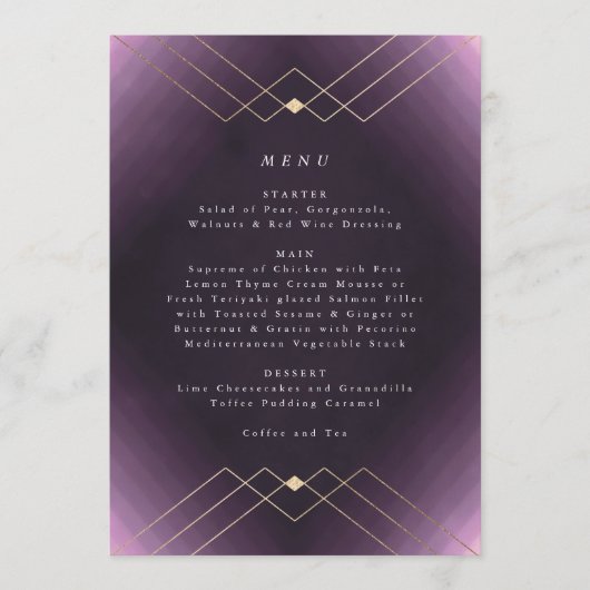 Menu Gold Diamond violet Mariage géométrique Gatsby (Devant)