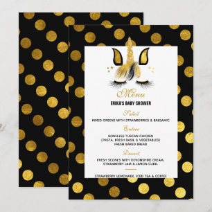 Menu Gold en Black Unicorn Baby shower Kaart