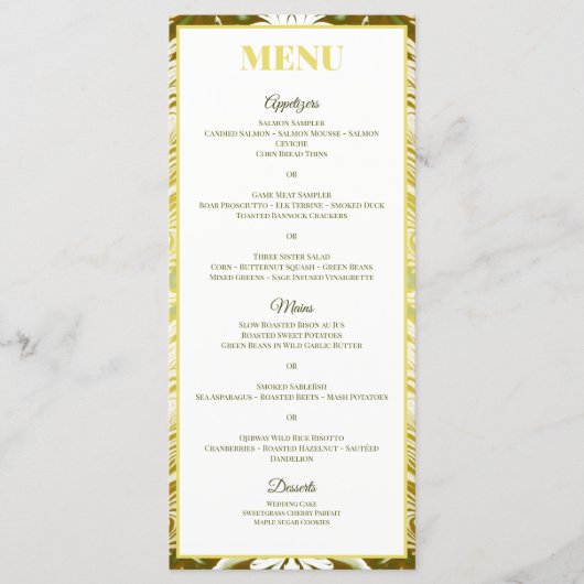 Menu Gold Green Damask Wedding (Devant)