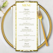 Menu Gold Green Damask Wedding