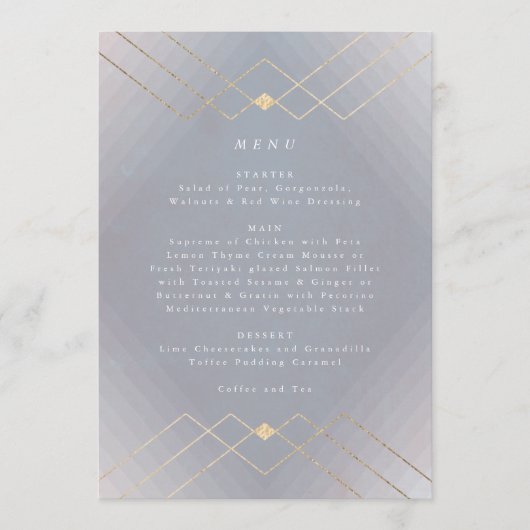 Menu Gold Grey Elegance Diamond Geo Deco Mariage (Devant)