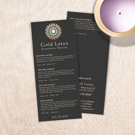 Menu Gold Lotus Massage Therapist Price List