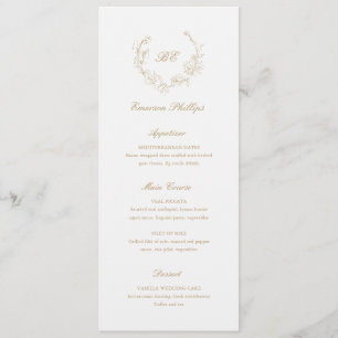 Menu Gold Monogram Nom du client Mariage élégant
