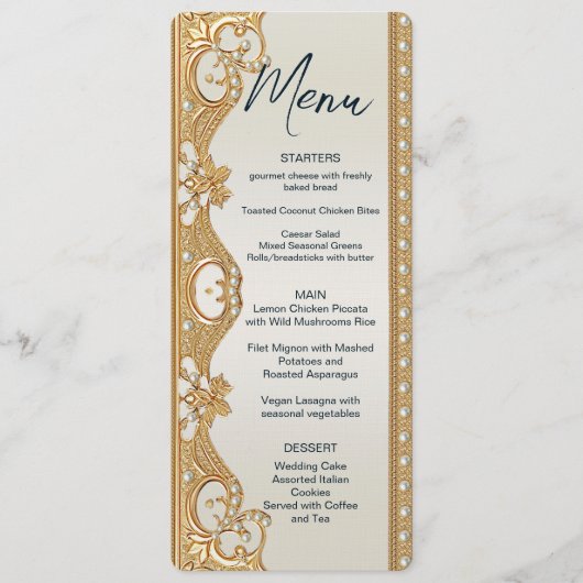Menu Gold Ornate White Pearls