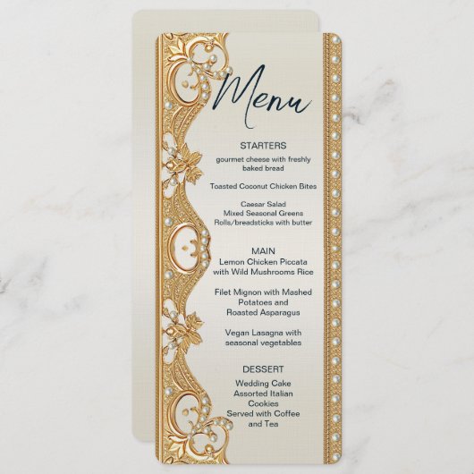 Menu Gold Ornate White Pearls (Devant / Derrière)