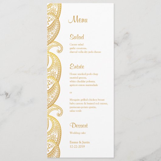 Menu Gold Paisley Mariage indien traditionnel (Devant)
