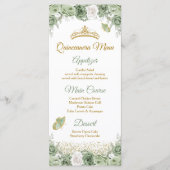 Menu Gold Quinceañera Sage Green Crown Butterfly (Devant)