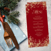 Menu Gold Snowflics Red Christmas Holiday Dinner