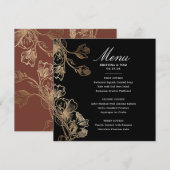 Menu Golden Flower Vines Wedding Kaart (Voorkant / Achterkant)