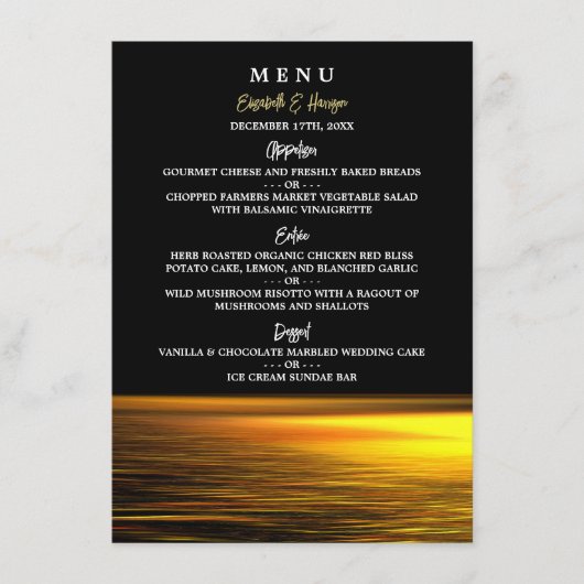 Menu Golden Ocean, Elégant Mariage plage (Devant)