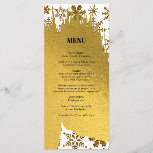 Menu Golden Snowflakes Festive Mariage de Noël (Devant)