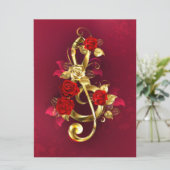 Menu Golden Treble Clef avec fleurs Roses (Debout devant)