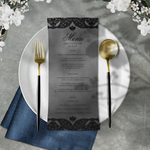 Menu Gothic Grey Medieval Black Ornate Lace Wedding
