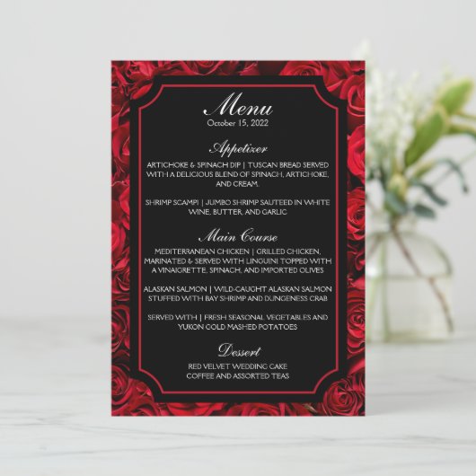 Menu Gothic Roos Wedding (Staand voorkant)