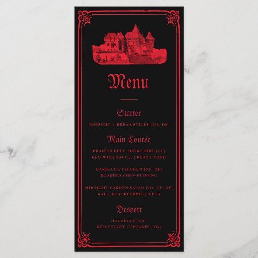 Menu Gothic Vampire Castle Border Black Red Wedding  (Devant)