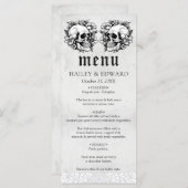 Menu Gothique Floral Crâne noir et blanc Mariage (Devant / Derrière)