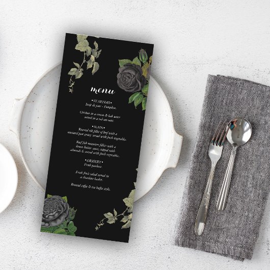 Menu Gothique Halloween Rose noir Mariage