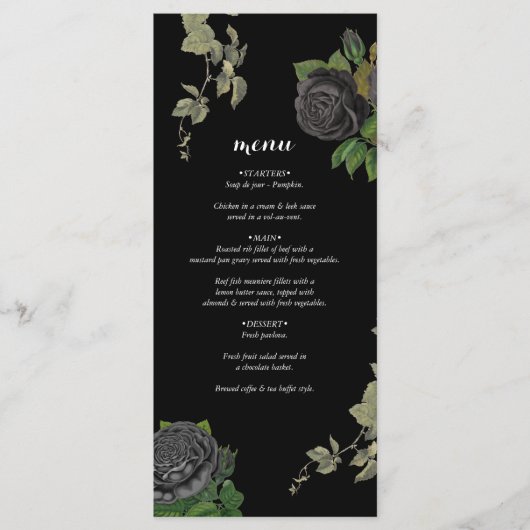 Menu Gothique Halloween Rose noir Mariage (Devant)