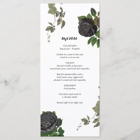 Menu Gothique Halloween Rose noir Mariage blanc (Devant)