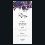 Menu Gothique Purple Floral Mariage<br><div class="desc">Cet élégant menu de Mariages floraux violets gothiques est le moyen idéal pour ajouter une touche de romantisme à votre journée spéciale. Doté d'un beau design floral gothique violet, ce menu s'ajoutera à n'importe quel thème mariage. Chaque menu est soigneusement conçu pour présenter vos plats de façon élégante et sophistiquée....</div>