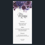 Menu Gothique Purple Floral Mariage<br><div class="desc">Cet élégant menu de Mariages floraux violets gothiques est le moyen idéal pour ajouter une touche de romantisme à votre journée spéciale. Doté d'un beau design floral gothique violet, ce menu s'ajoutera à n'importe quel thème mariage. Chaque menu est soigneusement conçu pour présenter vos plats de façon élégante et sophistiquée....</div>