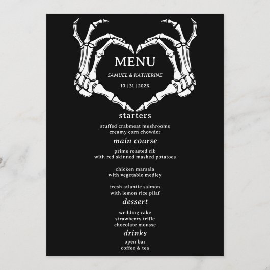 Menu Gothique Romantique Squelette main Halloween Maria (Devant)