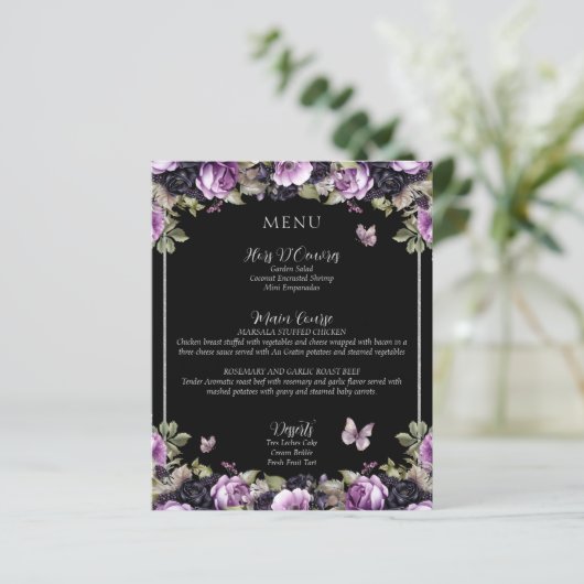 Menu Gothique Violet & Noir Moody Quinceañera (Debout devant)