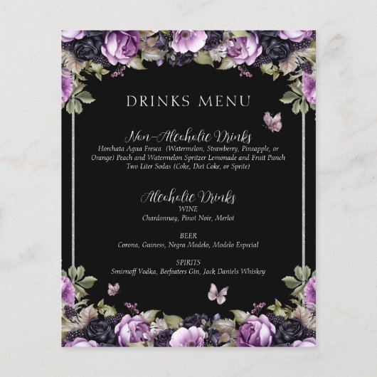 Menu Gothique Violet & Noir Moody Quinceañera (Dos)