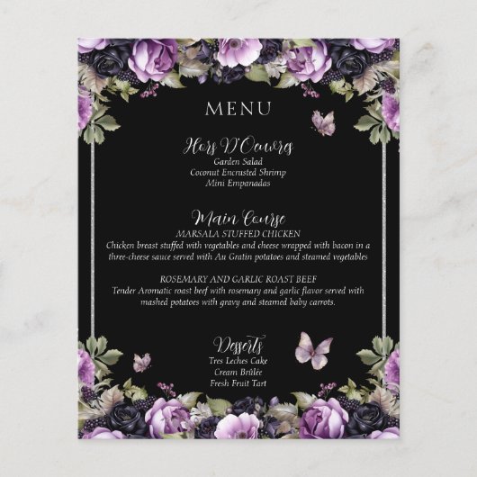 Menu Gothique Violet & Noir Moody Quinceañera (Devant)