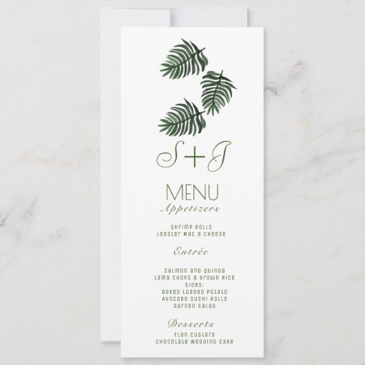 Menu gouache tropical botanique à motif de feuille (Devant)