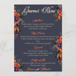 Menu gourmet Crâne Floral Gothique Élégant 3D