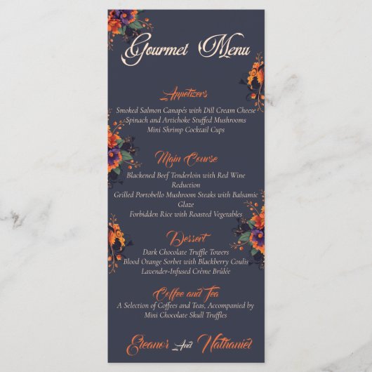 Menu gourmet simple Elegant Gothic 3D Fleur de Crâ (Devant)