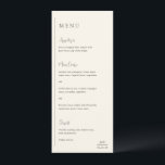 Menu Grace Ivory Mariage moderne<br><div class="desc">Menu mariage moderne avec un design géométrique simple et minimal avec une ligne verticale le long du côté gauche avec votre menu dans l'alignement gauche. Les en-têtes sont en écriture manuscrite pour une touche élégante. Dans le coin inférieur droit se trouve votre deux monogramme initial sur une petite ligne horizontale....</div>